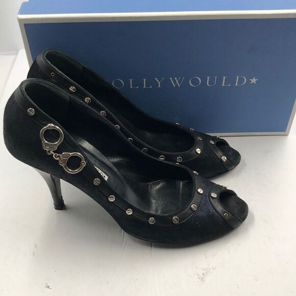 Hollywould Designer Black Handcuff Heels 7.5 7.5B - Picture 2 of 8